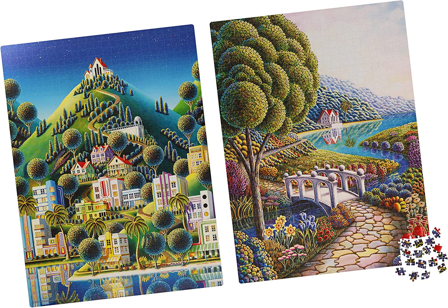 2-Pack of 1000-Piece Jigsaw Puzzles, Daffodils and Hidden Village Puzzles for Adults and Kids Ages 8+, Amazon Exclusive