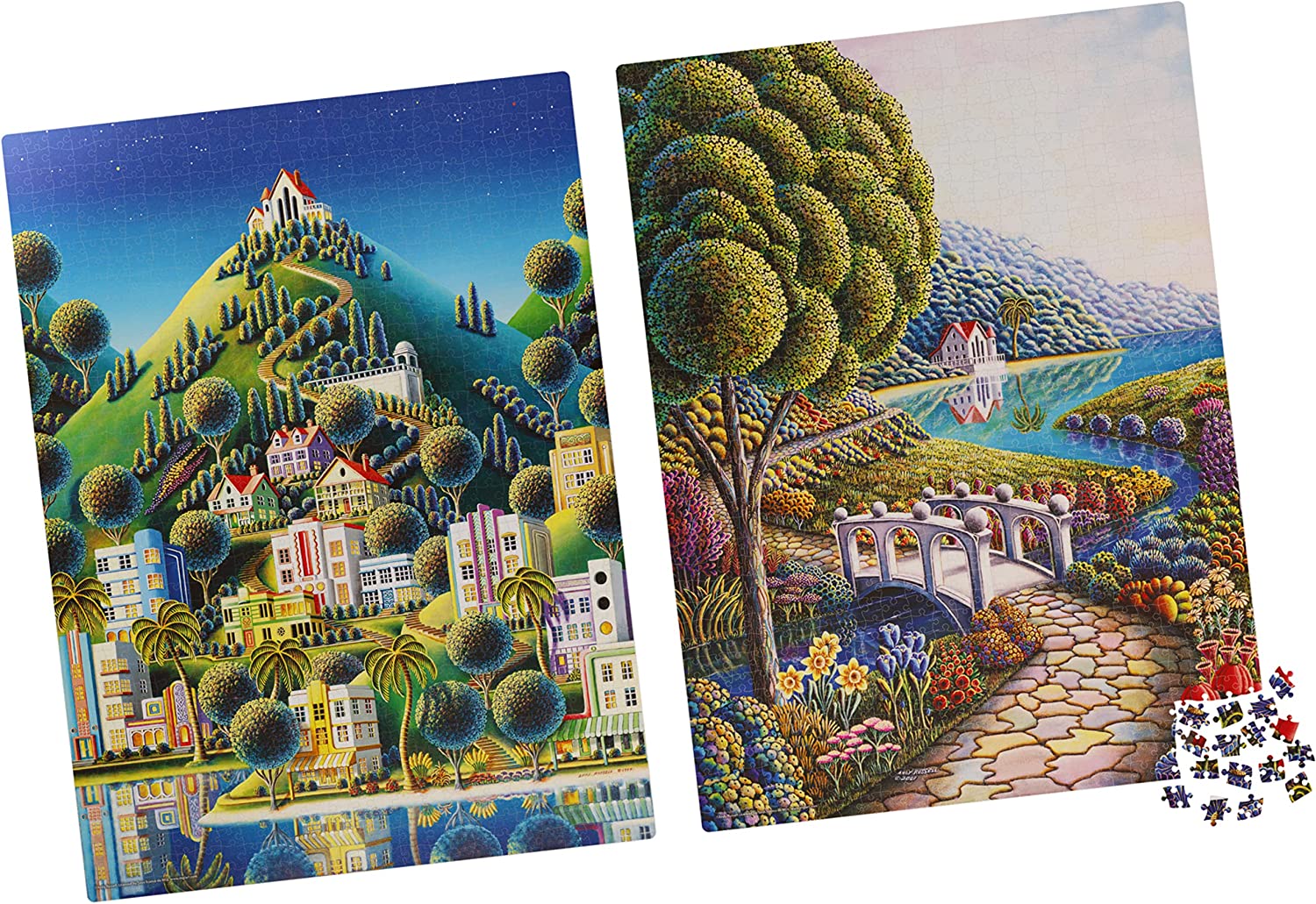 2-Pack of 1000-Piece Jigsaw Puzzles, Daffodils and Hidden Village Puzzles for Adults and Kids Ages 8+, Amazon Exclusive