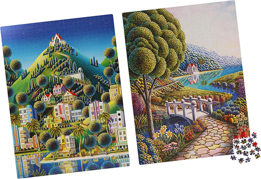 2-Pack of 1000-Piece Jigsaw Puzzles, Daffodils and Hidden Village Puzzles for Adults and Kids Ages 8+, Amazon Exclusive