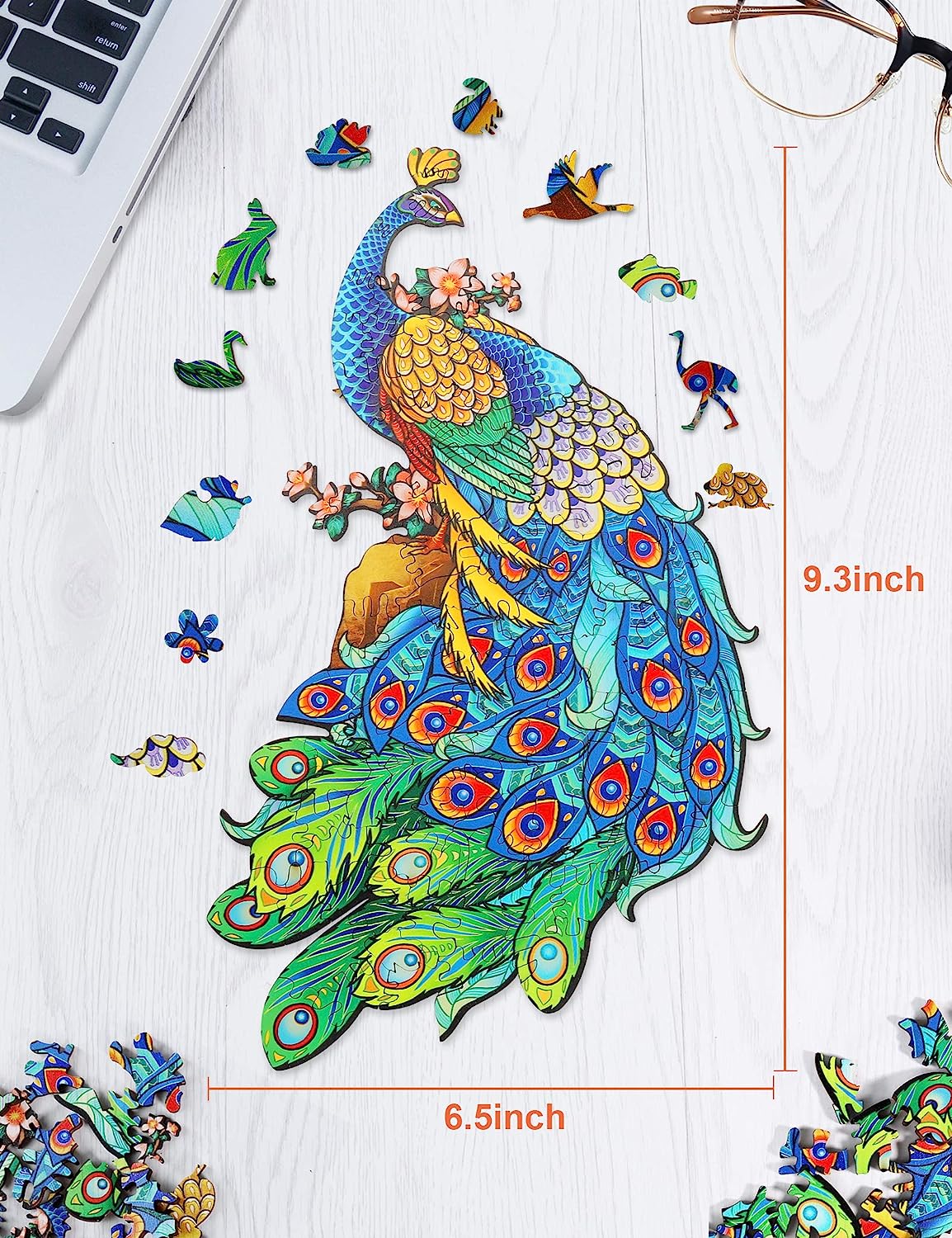 Wooden Jigsaw Puzzle, Wooden Puzzles for Adults, Animal Shaped Puzzles, Magic Puzzles, Unique Irregular Shaped Wood Puzzles, Mysterious Peacock, 9.3"(L) X 6.5"(W), 96 Pcs, Small