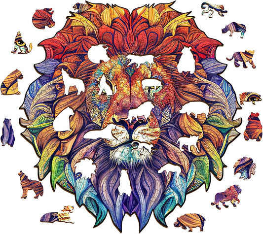 Wooden Jigsaw Puzzles Animal Theme, Steady Lion, Unique Animal Shaped Jigsaw Pieces, for Kids, Adult, and Puzzle Lover, Plywood 14.9 * 15.5inches, 270Pieces