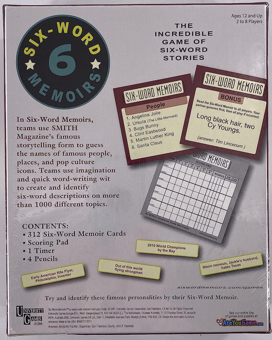 Six Word Memoirs Card Game by | The Incredible Game of 6 Word Stories | Fun Party Game for Friends and Family | For Ages 12 Years and Up