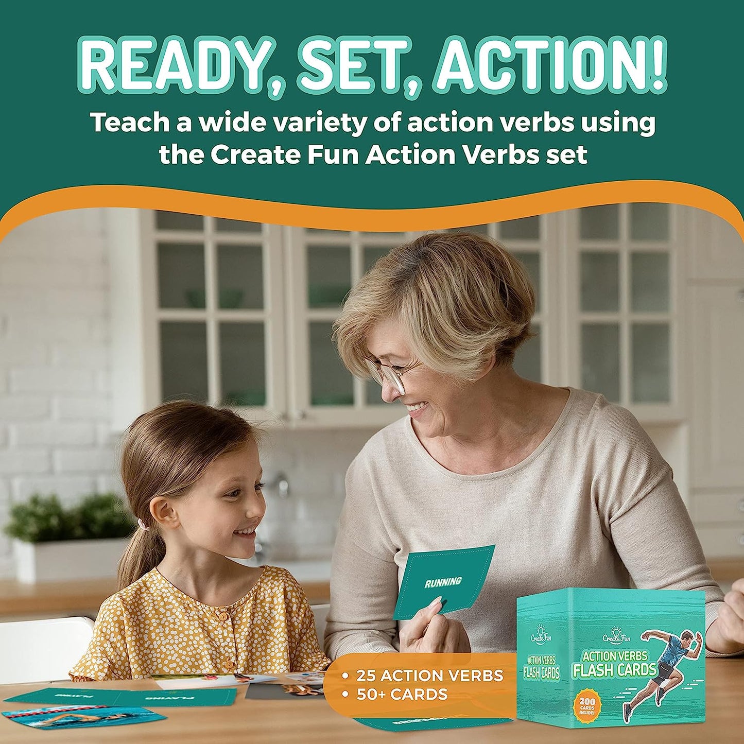 Action Verbs Flash Cards - 200-Piece Educational Flash Cards for Speech Therapy and Home Schooling - Thick and Durable Vocabulary Builder Flash Cards for Kids and Adults