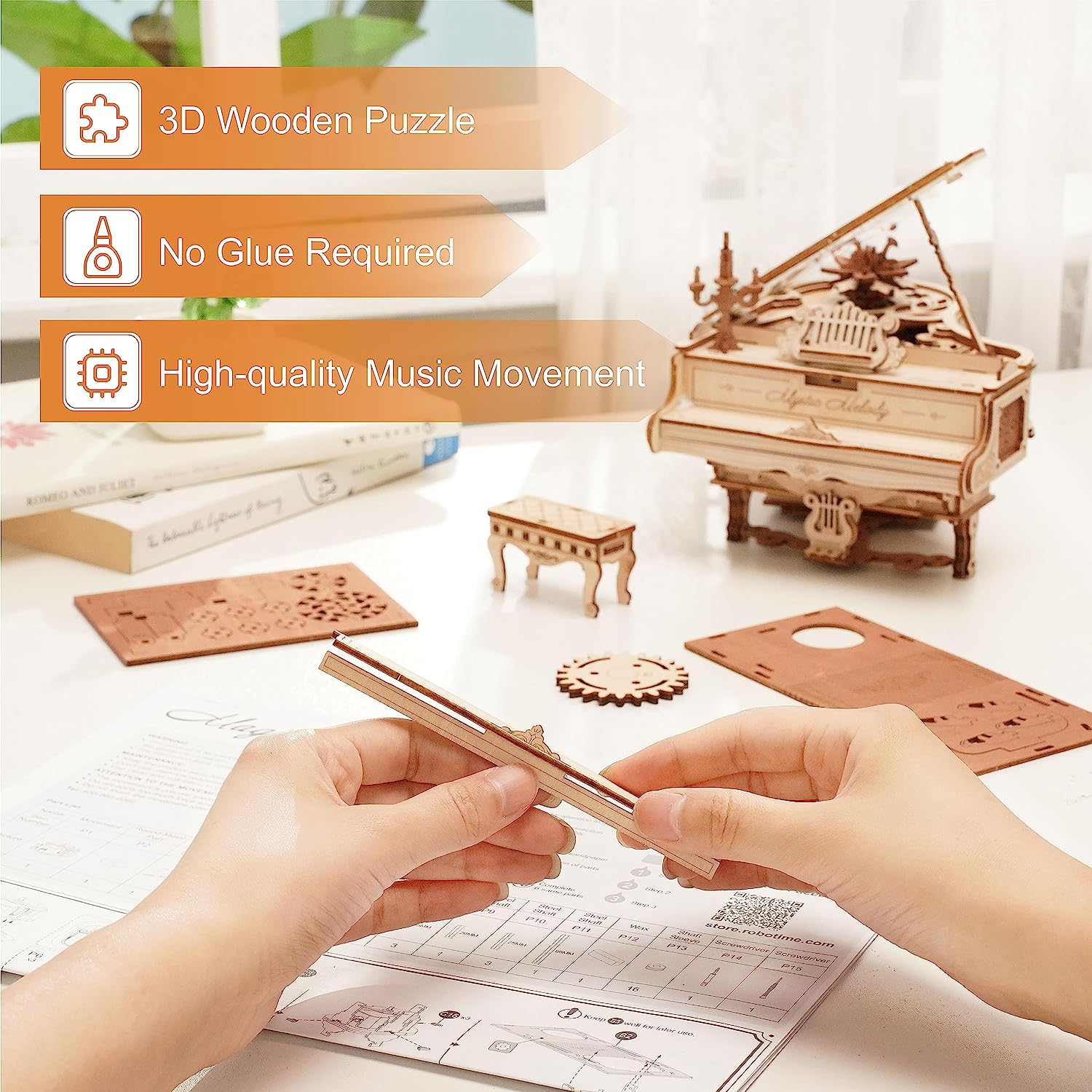 3D Puzzles for Adults Wooden Magic Piano Model Kits Mechanical Transmission Wooden Puzzles Birthday for Adults Puzzle Box for Women Teens or Friends