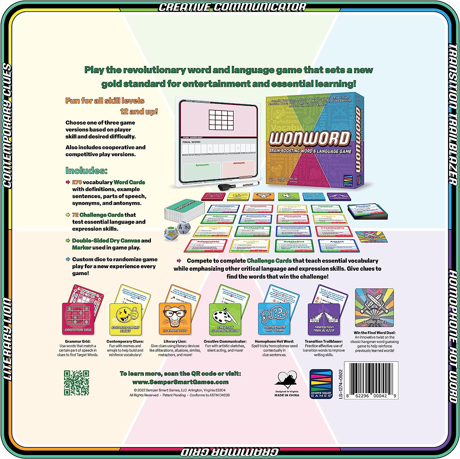 Wonword Brain-Boosting Word Game. Essential Vocabulary, Critical Language and Creative Expression Made Fun for 12 and Up!