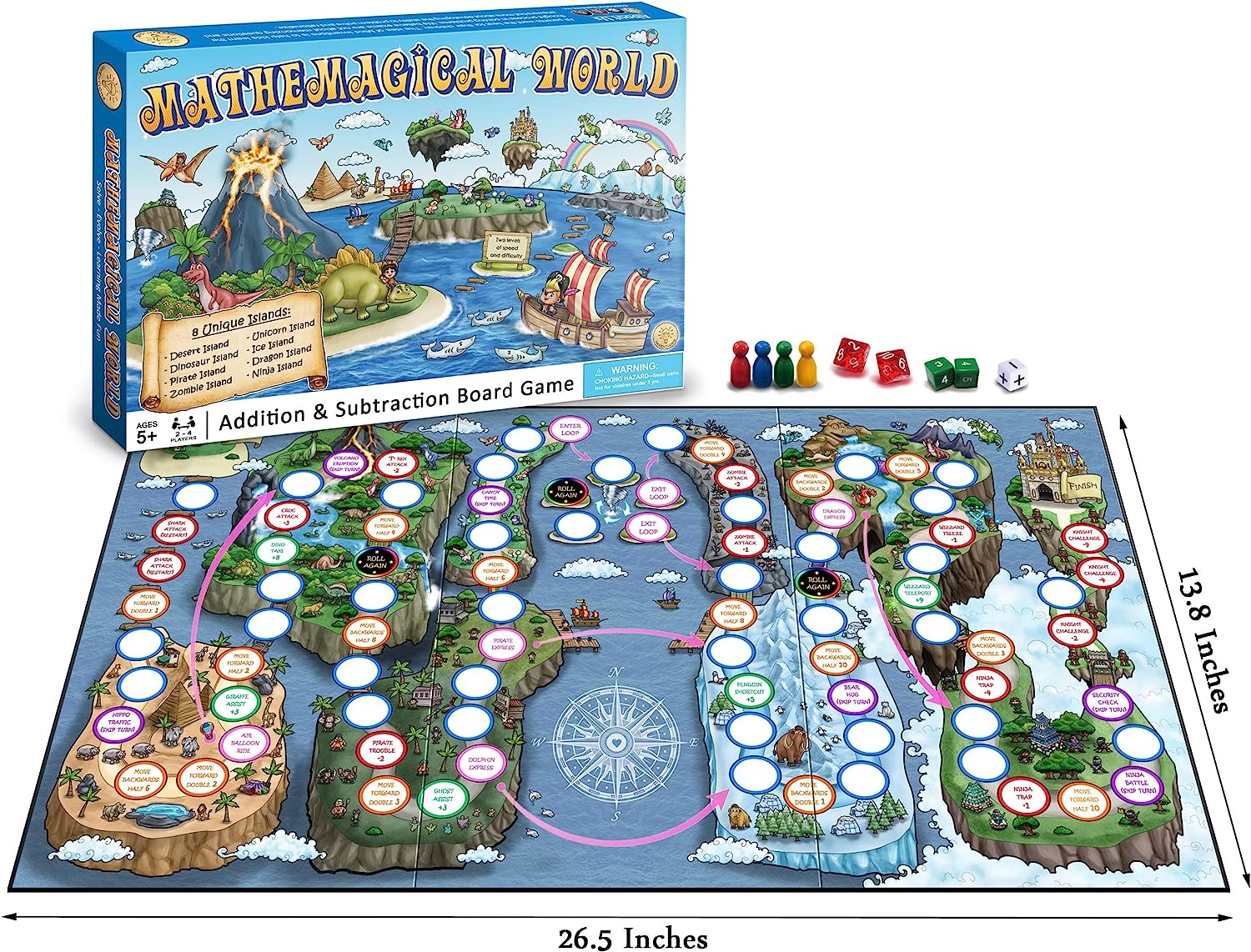 Mathemagical World - Addition & Subtraction Math Board Game for Kids, Ages 5+ and Perfect for Homeschool, Kindergarten, Pre-k, and Gifted & Talented Prep