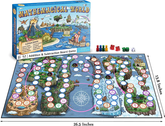 Mathemagical World - Addition & Subtraction Math Board Game for Kids, Ages 5+ and Perfect for Homeschool, Kindergarten, Pre-k, and Gifted & Talented Prep