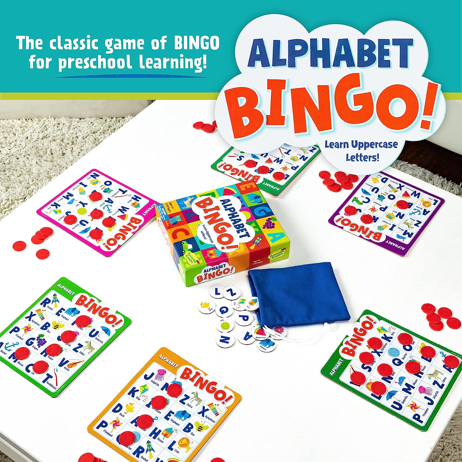 Alphabet Bingo! Letter Learning Educational Board Game for 2 to 6 Kids Ages 4+