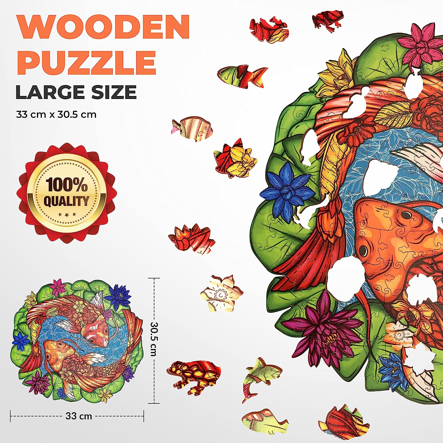 200 Pcs Lucky Koi Animal Shaped Puzzle with Box Stand - 13 x 12 Inches Wooden Jigsaw Puzzle for Adults - Challenging Wooden Animal Puzzle Kit