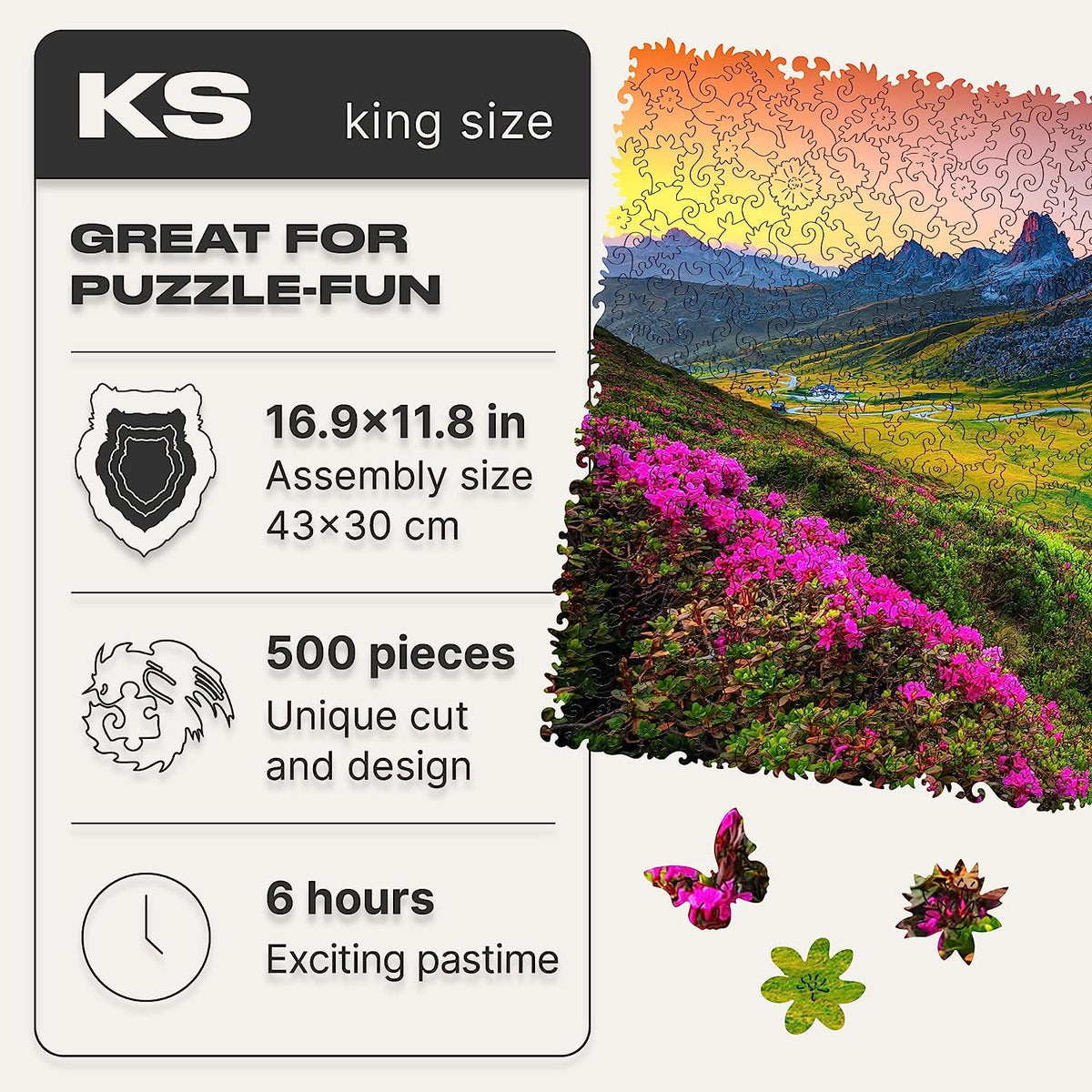 Wooden Jigsaw Puzzles - Medium - 12.2" x 9" - 31 x 23 cm - 250 pcs - in a Beautiful Gift Package - Unique Shape Jigsaw Pieces - Best Gift for Adults and Kids - Nature Mountain