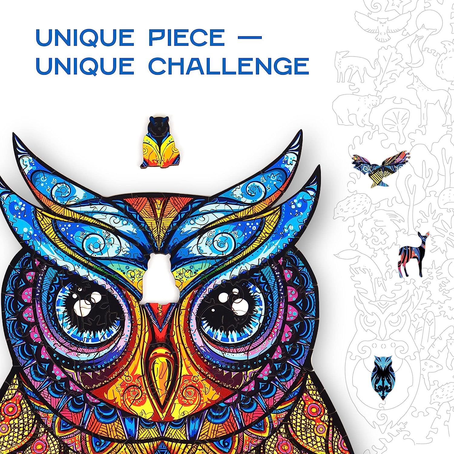 Wooden Jigsaw Puzzles - Charming Owl, 366 pcs, King Size 9.9" х17.1, Beautiful Gift Package, Unique Shape Best Gift for Adults and Kids