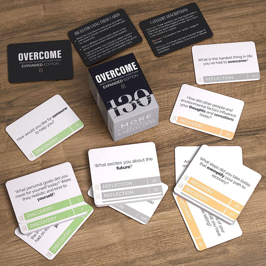 Overcome Expanded - Addiction Recovery Questions Group Therapy Game 130 Cards – Therapeutic & Counseling Conversations – Icebreaker for Substance Abuse, Relapse Prevention, Mental Health, Sobriety