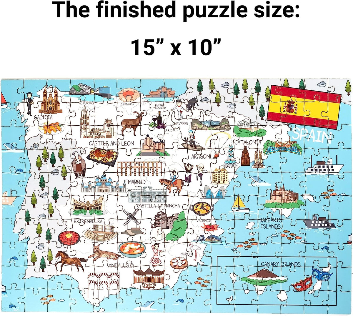 Spain Map Wooden Jigsaw Puzzle 152 Piece, 15x10 inches