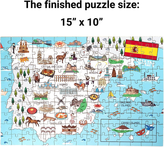 Spain Map Wooden Jigsaw Puzzle 152 Piece, 15x10 inches