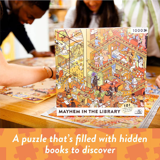 Mayhem in The Library: Book Jigsaw Puzzle for Adults (1000 Pieces) Filled with 101 Riddles to Solve