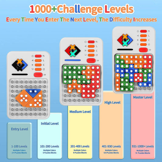 Super Blocks Puzzle Games with 1000+ Challenges Brain Teaser STEM Toys, Multiple Blocks Pattern Matching Game for Kids Teens Boys Girls Birthday Gifts Travel Games