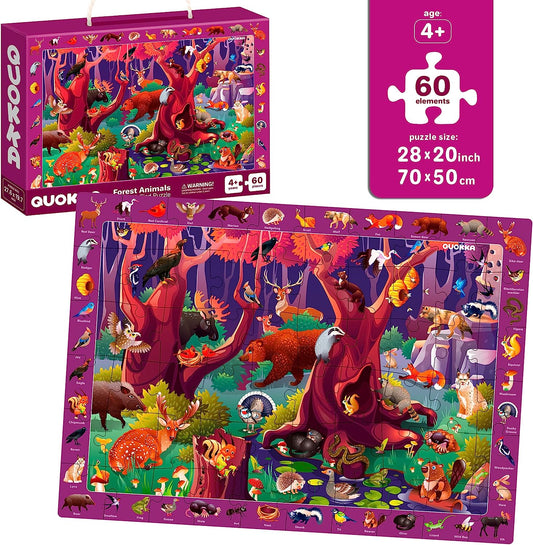 60 Pieces Floor Puzzles for Kids Ages 4-8 – 3 Jigsaw Kids Puzzles Ages 6-8 by – Search & Find Learning Game for Toddler Ages 3-5 Ocean Wild Animals & Dinosaurs - Gift Games for Children 8-10