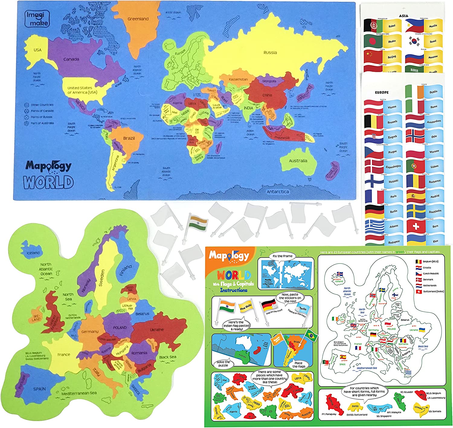 Mapology World Map Puzzle | Includes Flags of The World | Educational Toys for Kids 5-7 | Puzzles for Kids Ages 4-8 | 6 Year Old Boy Gifts & Girl Gifts
