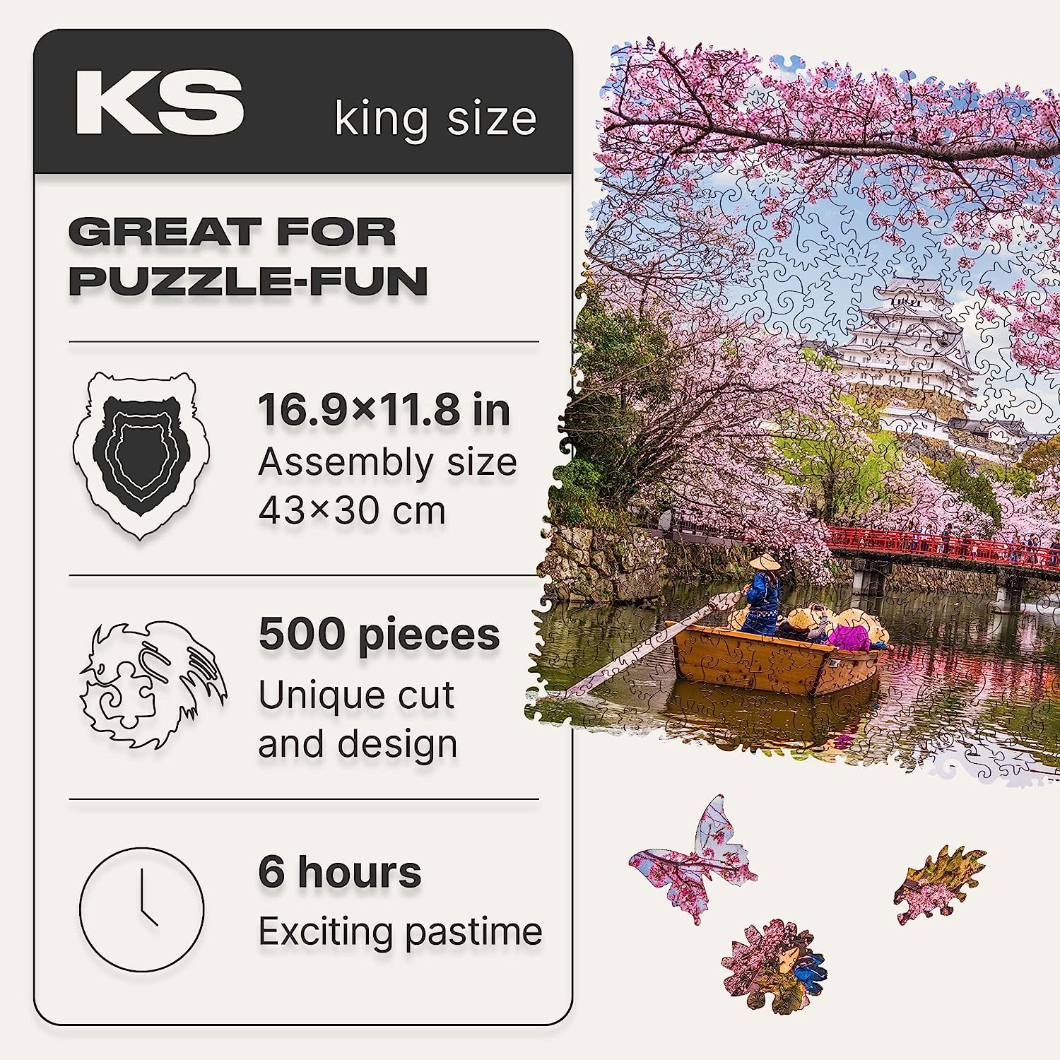 Original Wooden Jigsaw Puzzles - Nature Sakura, 500 pcs, King Size 16.9"x11.8", Beautiful Gift Package, Unique Shape Best Gift for Adults and Kids