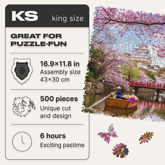 Original Wooden Jigsaw Puzzles - Nature Sakura, 500 pcs, King Size 16.9"x11.8", Beautiful Gift Package, Unique Shape Best Gift for Adults and Kids