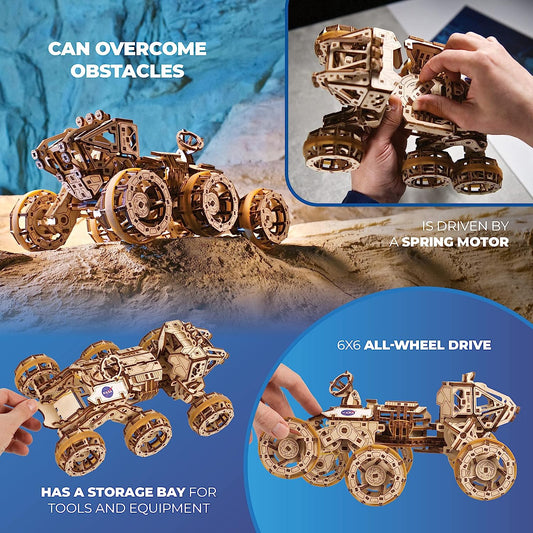 Manned Mars Rover - Wooden Model Car Kit - 3D Wooden Models to Build for Adults - 3D Wooden Puzzle Set - All-Terrain 6x6 Drive Mars Rover Model - Ideal Gift for Space Exploration Enthusiasts