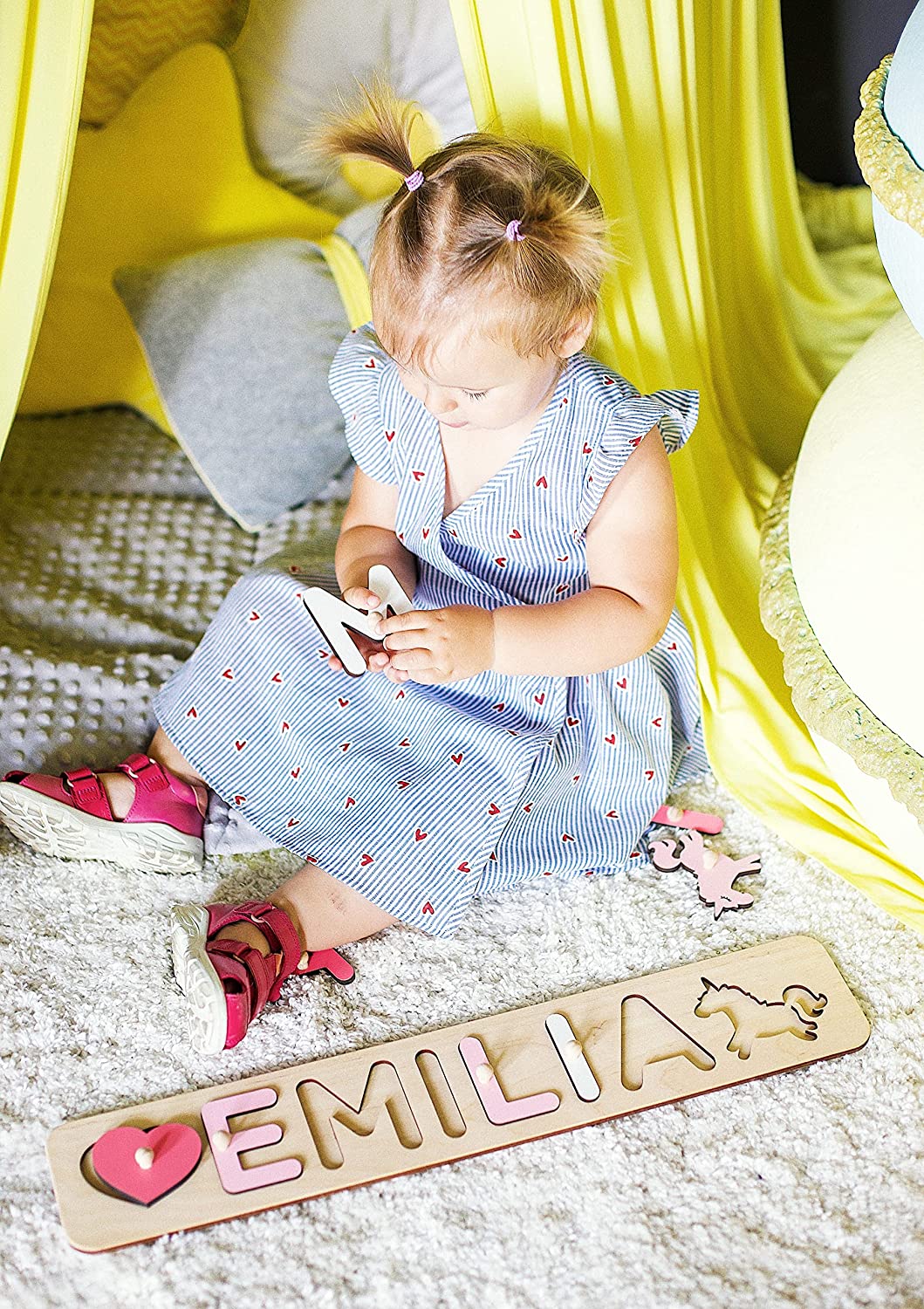 Personalized Wood Name Puzzle Toys Nursery Decor Customized Puzzle Educational Toys Sensory Toys Name Sign for Nursery 1st birthday Girl Gifts Custom Name Puzzle for Kids Personalized