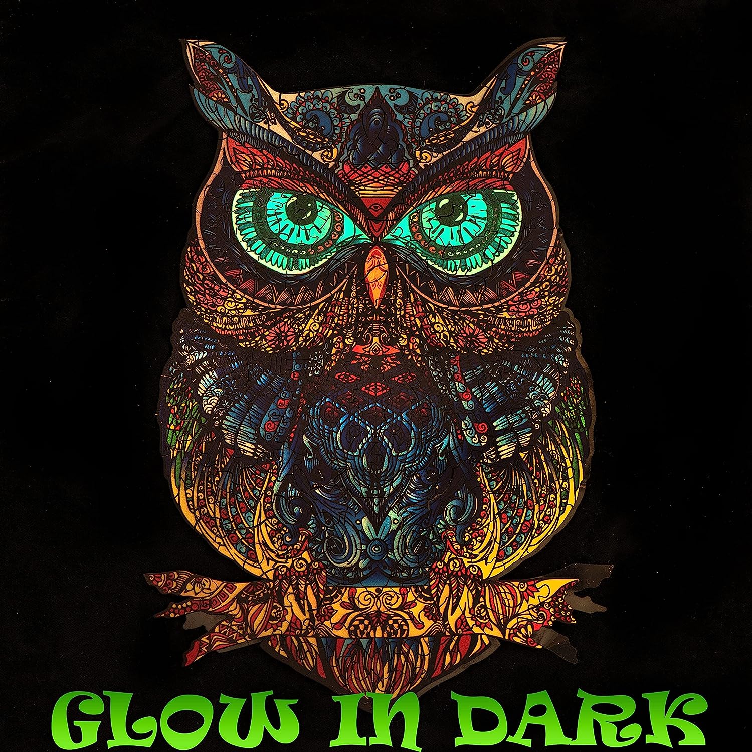 Glowing Wooden Jigsaw Puzzles – Unique Beautiful Owl Animal Shape, Best Gift for Adults, Family Game Play Collection 188 Pieces – Large 11.2x7.3x0.2 inches…