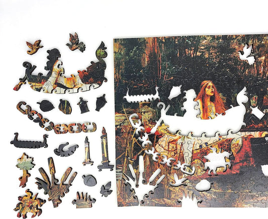 Wooden Jigsaw Puzzle for Adults - Uniquely Shaped Pieces - Made in The USA by - 270 Pieces - The Lady of Shalott