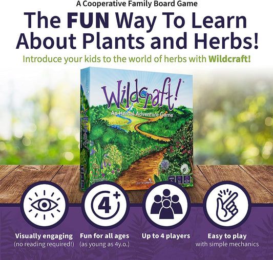 Wildcraft! An Herbal Adventure Game – Family Educational Game with 25 Herbs to Learn - Educational Games/Cooperative Board Games with 3 Printable Learning Tools Including Plant Guide and Coloring Book