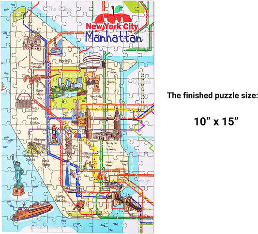 New York Manhattan Subway Map Wooden Jigsaw Puzzle 152 Piece, 10x15 inches