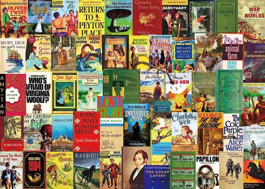 Book Puzzle for Adult 1000 Piece, 55 Vintage Book Cover Puzzle Collage, Literature Jigsaw Puzzles as Literary Gift