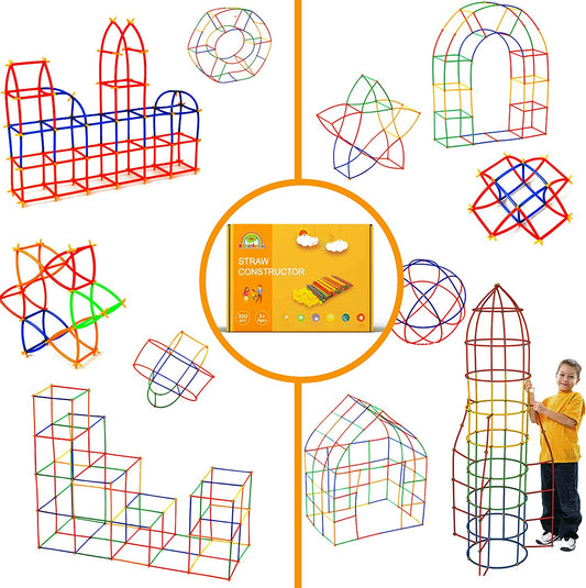 Building Straws and Connectors - STEM Blocks Construction Toys for Boys & Girls - 300 Pcs Straw Building Set - Engineering Connector Blocks for Kids