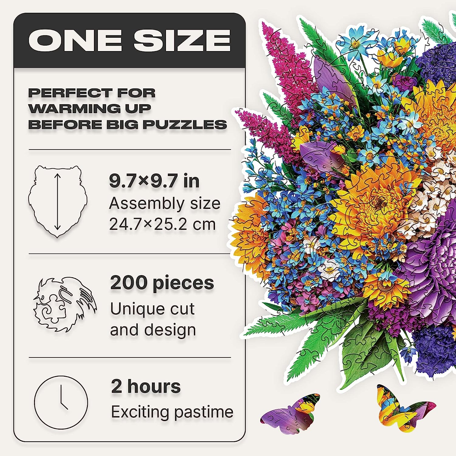 Original Wooden Jigsaw Puzzles Blooming Bouquet, 200 Pieces Flowers Puzzle, Beautiful Gift Package, Print