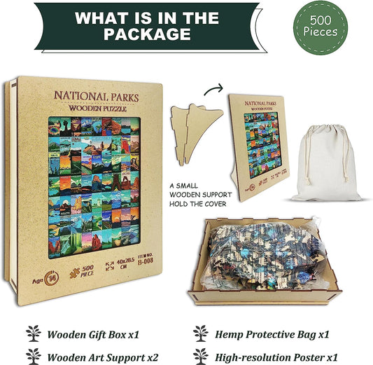 Wooden National Parks Puzzle for Adults 500 Piece, Travel Landscape Puzzles Scenery of Yellowstone Zion Yosemite National Park, Wooden Nature Scenic Jigsaw Puzzles for Adults as National Park Gifts
