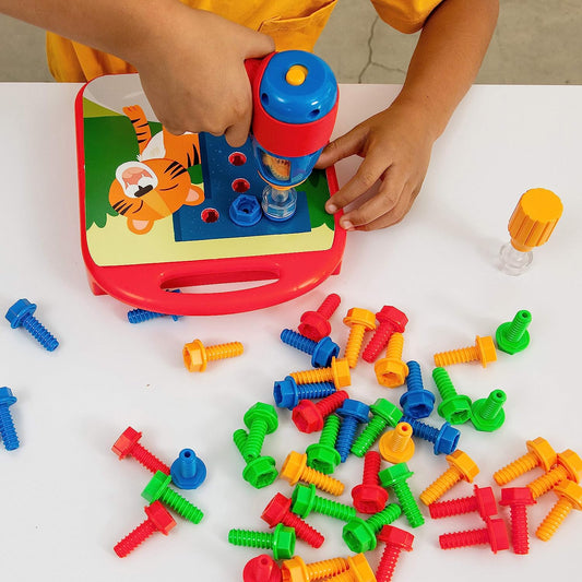 Design & Drill ABCs & 123s, 90 Pieces with Electric Drill Toy, Preschool Kindergarten Classroom Essentials, Ages 3+
