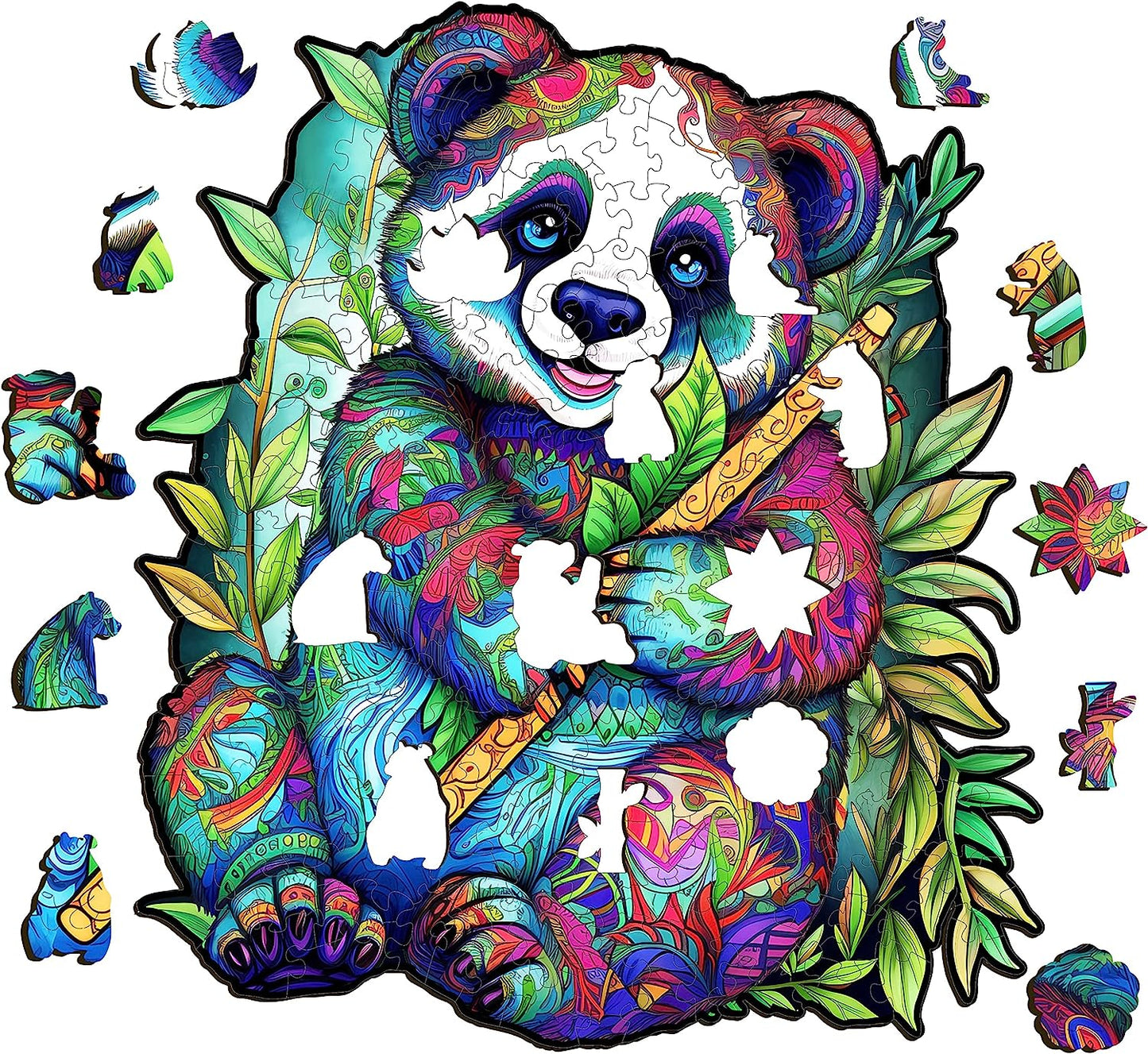 Wooden Puzzle for Adults, 12.2 * 10.5in Wooden Puzzles with Unique Colors and Shapes, Wooden Jigsaw Puzzle Perfect for Family Game and Gifts(Panda-160pcs-170pcs)
